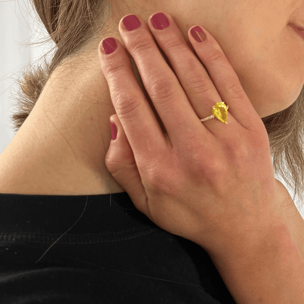 RINGS FOR GIRLFRIEND REAL LOOKING yellow sapphire ring bright yellow ring yellow cocktail ring proposal ring gift Gift for Women Yellow Gold Diamond Bold Ring - FineColorJewels