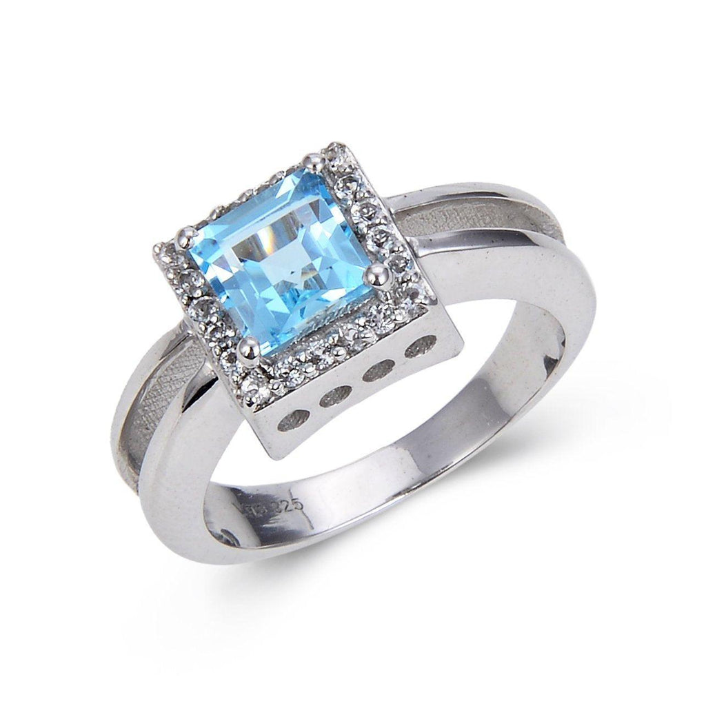 Classic Sterling Silver Blue Topaz Ring.
$ 50 – 100, 6, 7, Blue, Square, Blue Topaz, White Topaz, 925 Sterling Silver, Halo