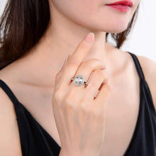Load image into Gallery viewer, Classic Sterling Silver Oval Green Amethyst White Topaz Ring.
$ 50 &amp; Under, 7, Purple, Oval Shape, Green Amethyst, Purple, White Topaz, 925 Sterling Silver, Halo Ring.