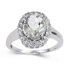 Load image into Gallery viewer, Oval shape green amethyst ring with white topaz, natural amethyst ring, 925 sterling silver amethyst ring