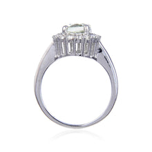 Load image into Gallery viewer, Classic Sterling Silver Oval Green Amethyst White Topaz Ring.
$ 50 &amp; Under, 7, Purple, Oval Shape, Green Amethyst, Purple, White Topaz, 925 Sterling Silver, Halo Ring.