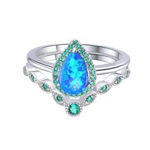 Load image into Gallery viewer, Blue Opal Stackable Teardrop Ring, Blue opal ring in 925 sterling silver