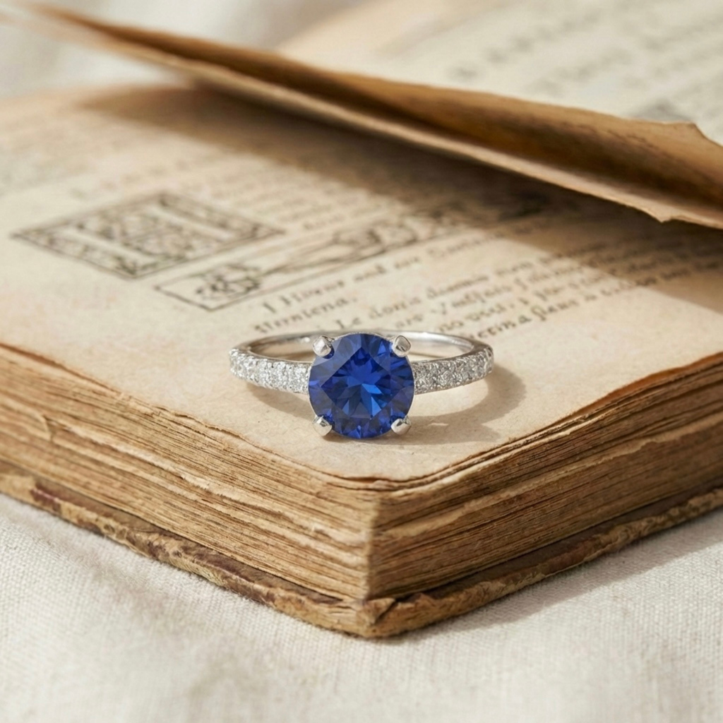 Ceylon Sapphire Round Solitare Ring