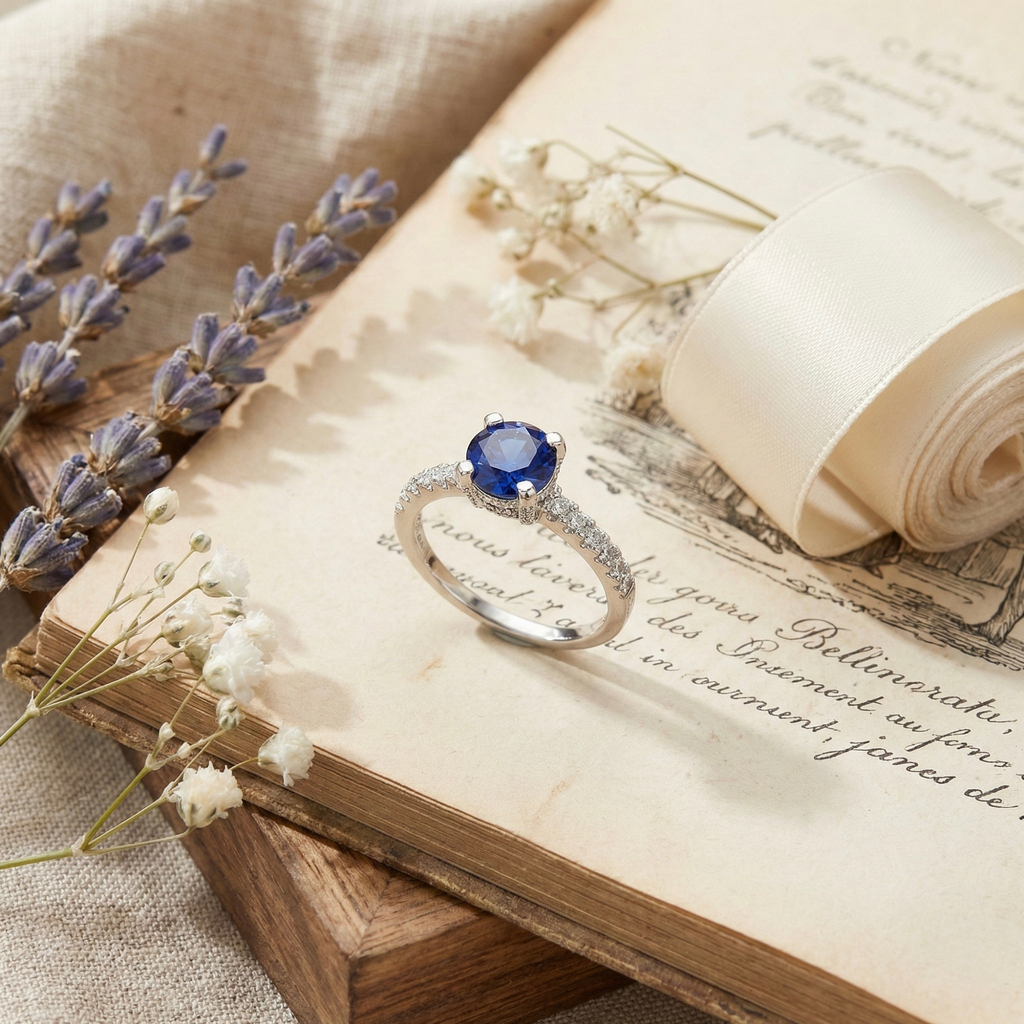 Ceylon Sapphire Round Solitare Ring