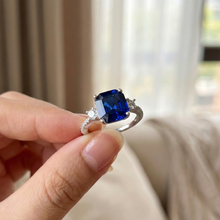 Load image into Gallery viewer, Ceylon Sapphire Asscher Cut Three Stone Ring