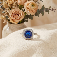 Load image into Gallery viewer, Ceylon Sapphire Cushion Statement Ring
