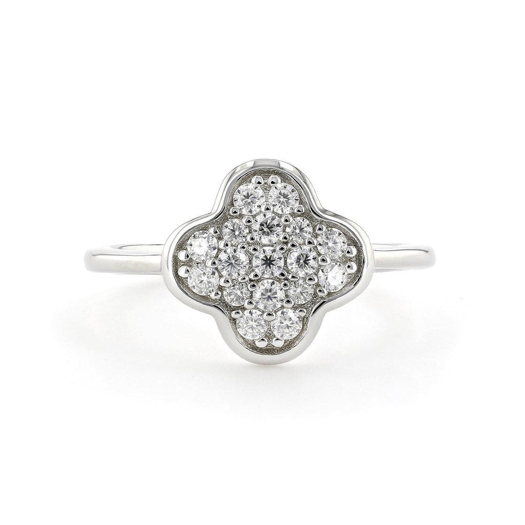 Four Leaf Clover Moissanite Good Luck Ring Silver - FineColorJewels