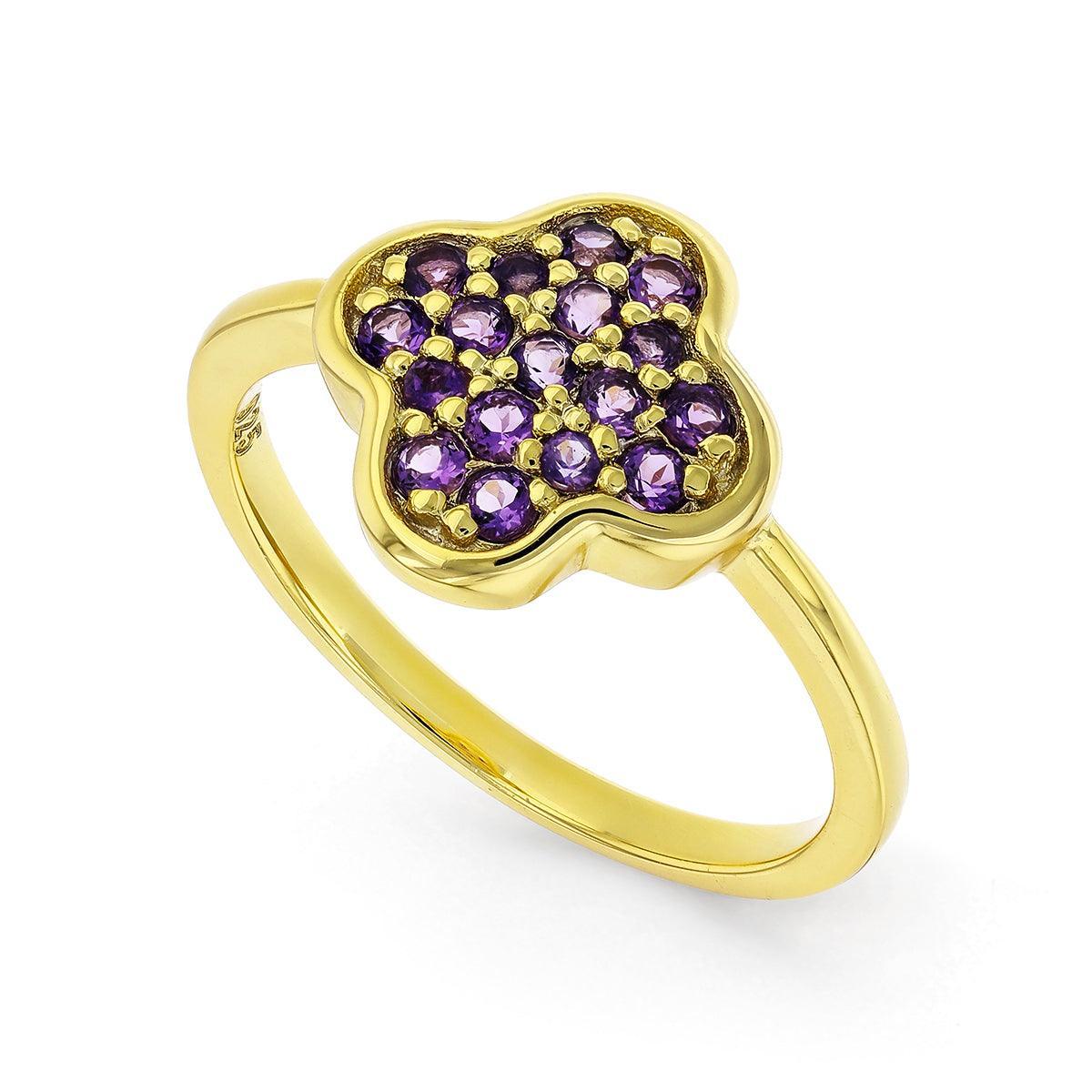 Four-Leaf Clover Dark Amethyst Ring - FineColorJewels