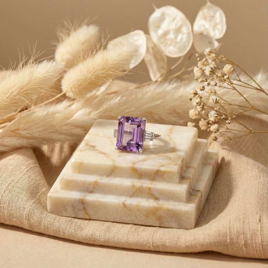 Octagon Purple Amethyst Ring