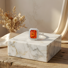 Load image into Gallery viewer, Octagon Peach Sapphire Halo Ring