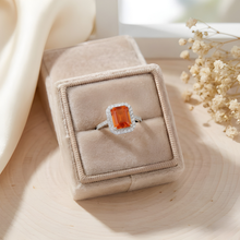 Load image into Gallery viewer, Octagon Peach Sapphire Halo Ring