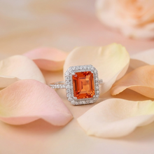 Load image into Gallery viewer, Octagon Peach Sapphire Halo Ring