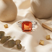 Load image into Gallery viewer, Peach Sapphire Three Stone Ring