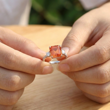 Load image into Gallery viewer, Peach Sapphire Three Stone Ring
