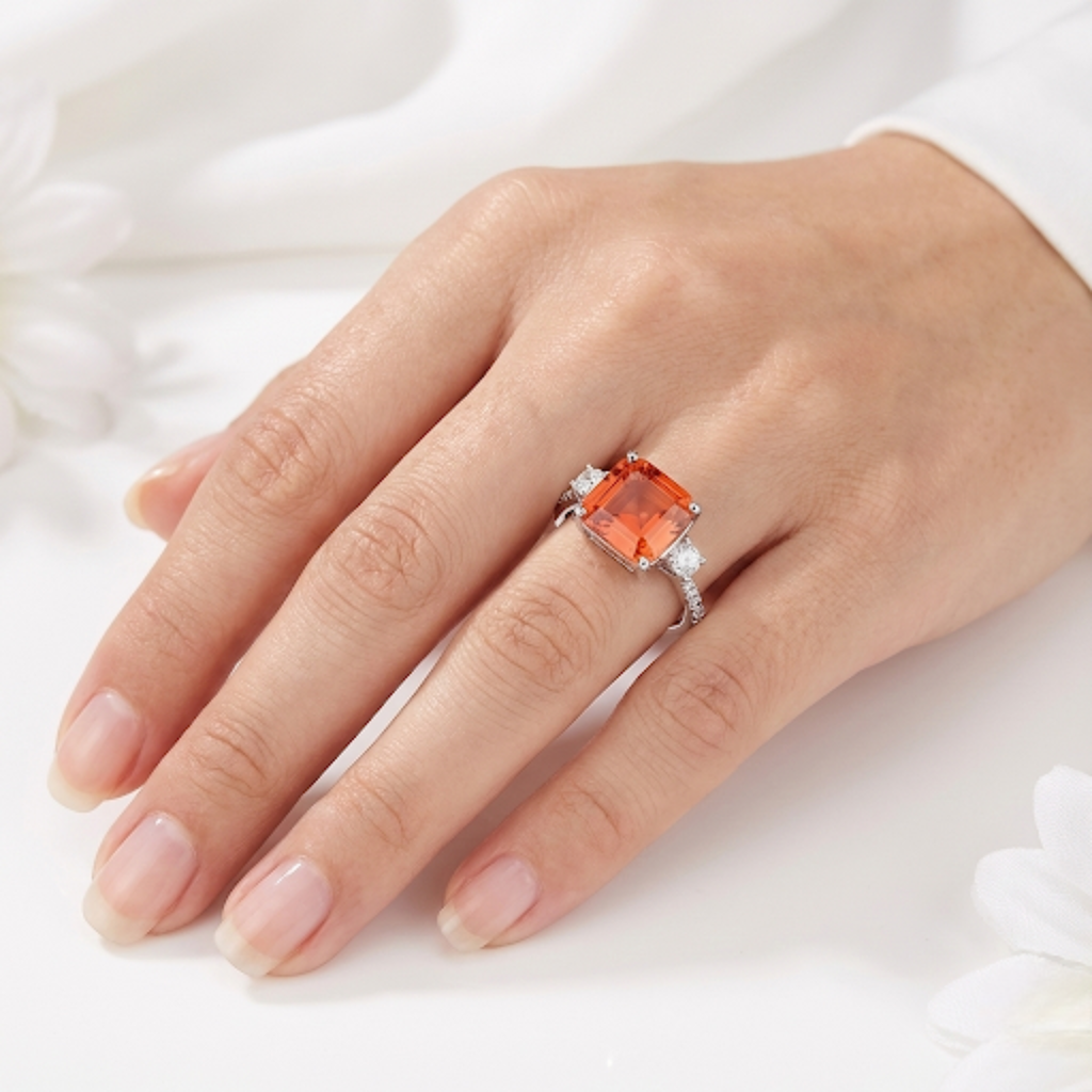 Peach Sapphire Three Stone Ring