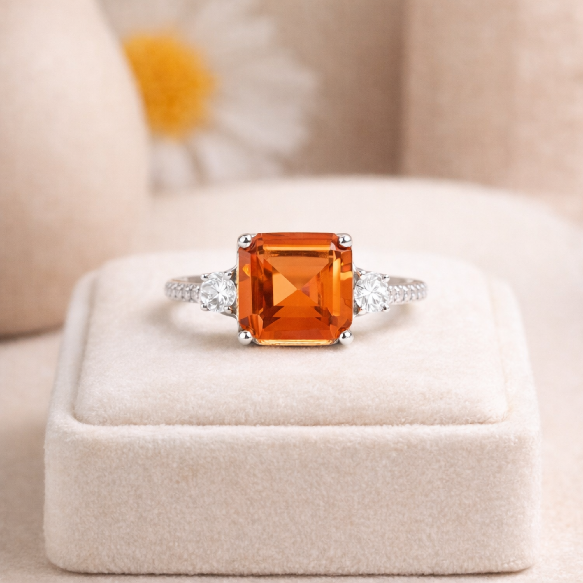 Peach Sapphire Three Stone Ring