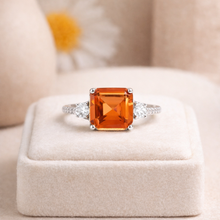 Load image into Gallery viewer, Peach Sapphire Three Stone Ring