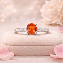 Load image into Gallery viewer, Round  Peach Sapphire Solitaire Ring