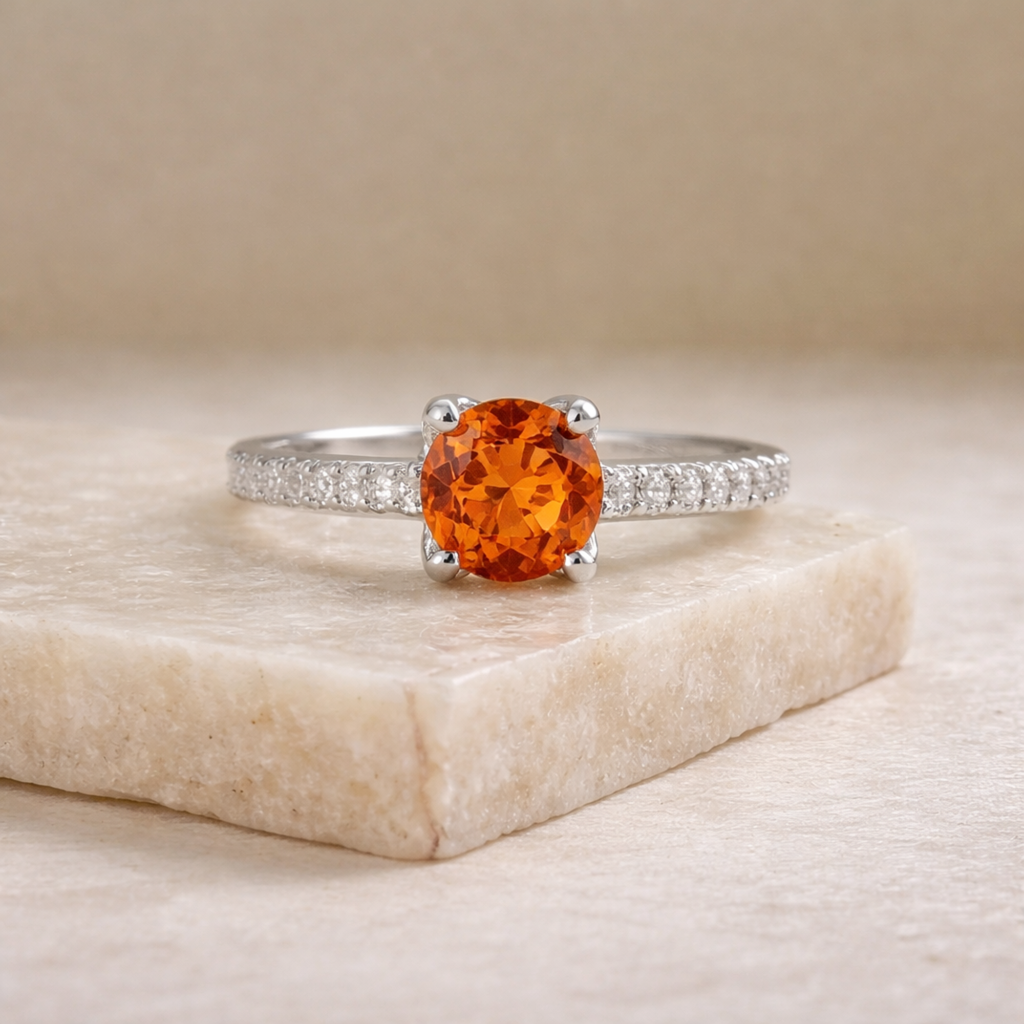 Round  Peach Sapphire Solitaire Ring