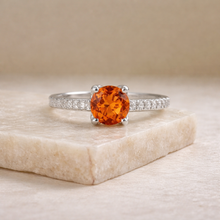 Load image into Gallery viewer, Round  Peach Sapphire Solitaire Ring