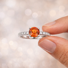 Load image into Gallery viewer, Round  Peach Sapphire Solitaire Ring