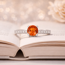 Load image into Gallery viewer, Round  Peach Sapphire Solitaire Ring