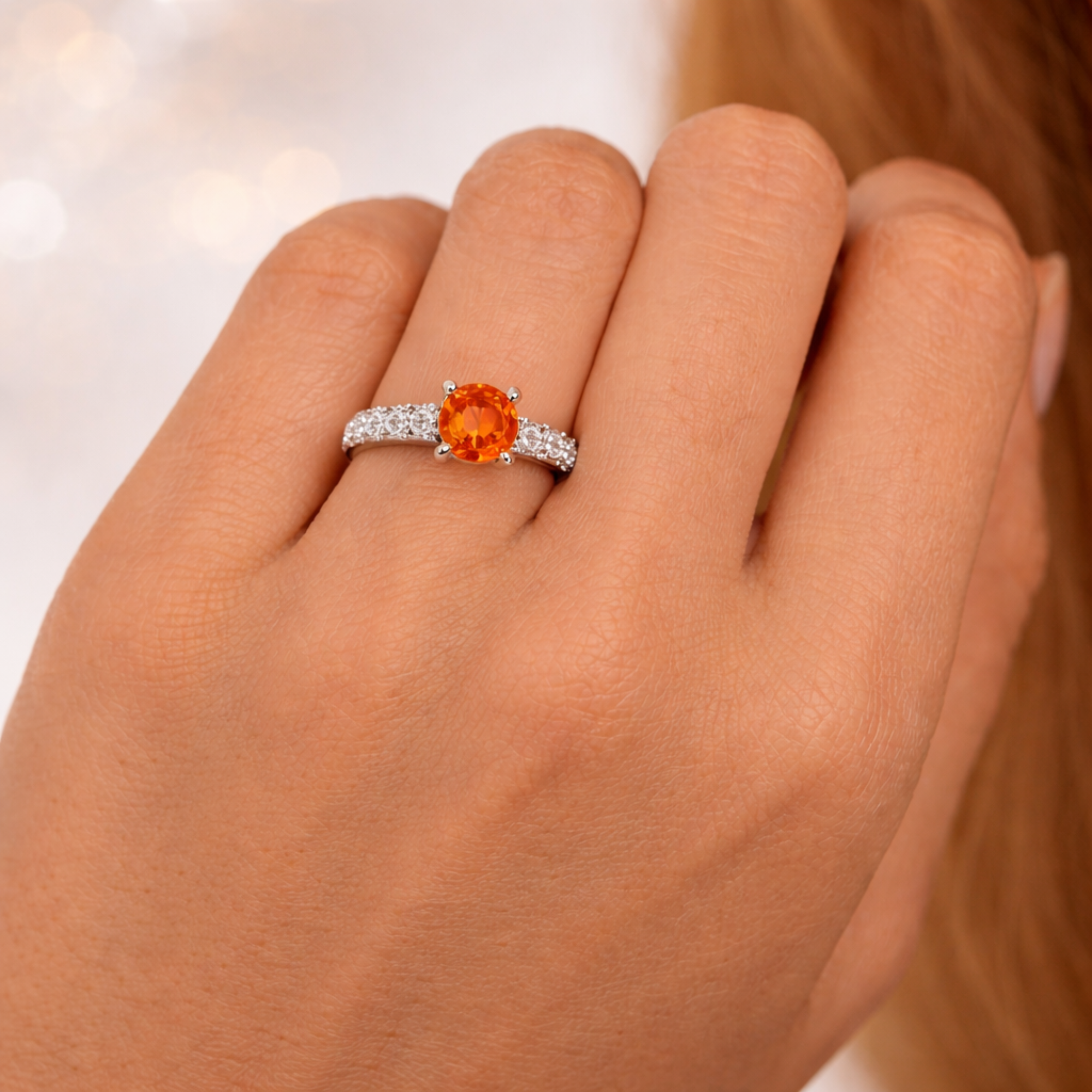 Round  Peach Sapphire Solitaire Ring