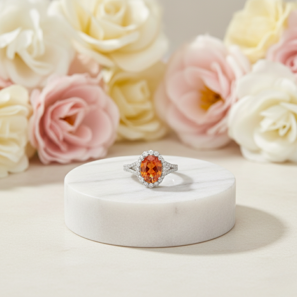 Oval Padparadscha Sapphire Ring