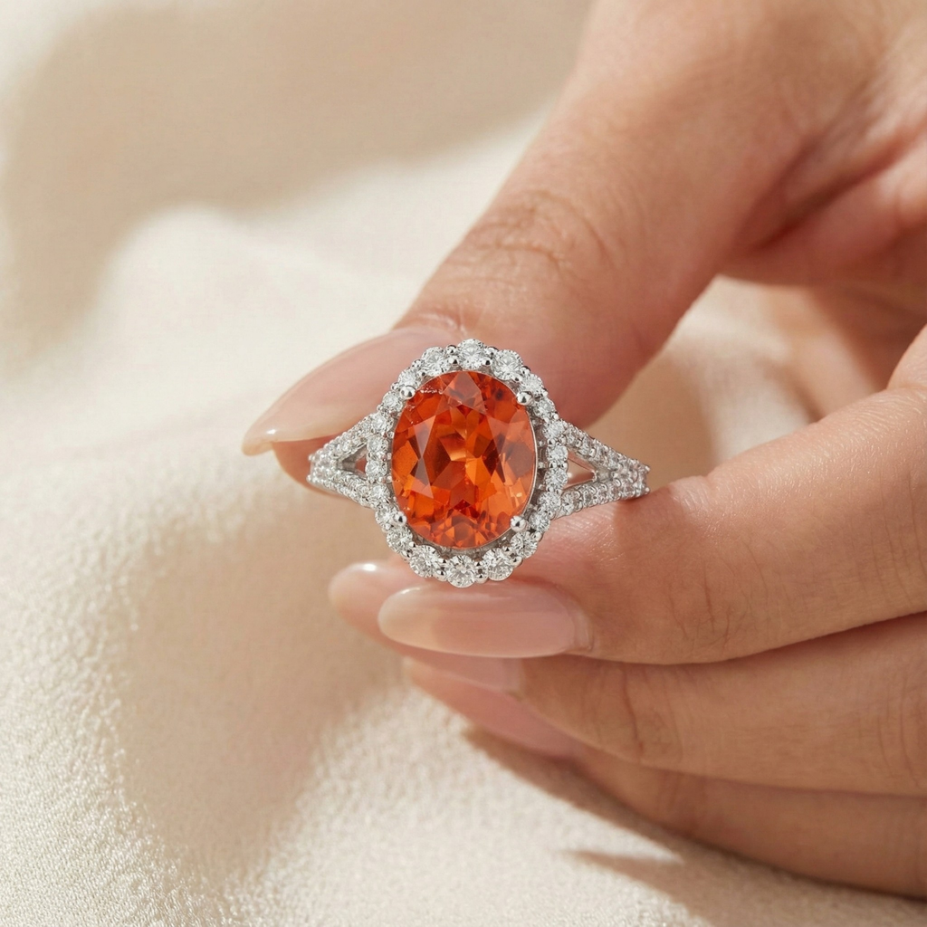 Oval Padparadscha Sapphire Ring