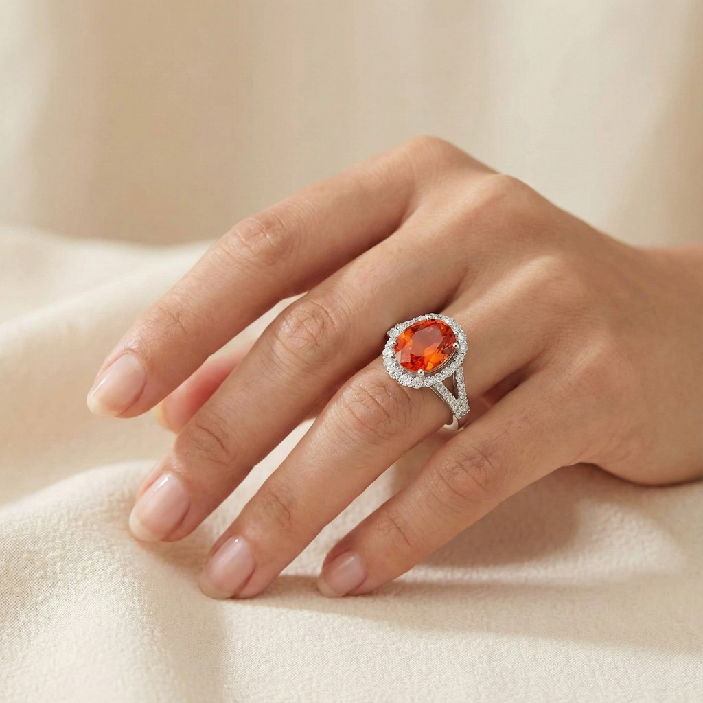 Oval Padparadscha Sapphire Ring