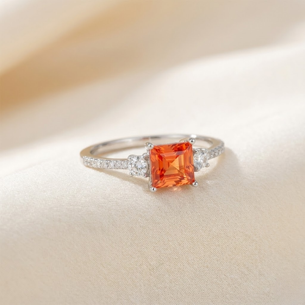 Peach Sapphire Three Stones Ring