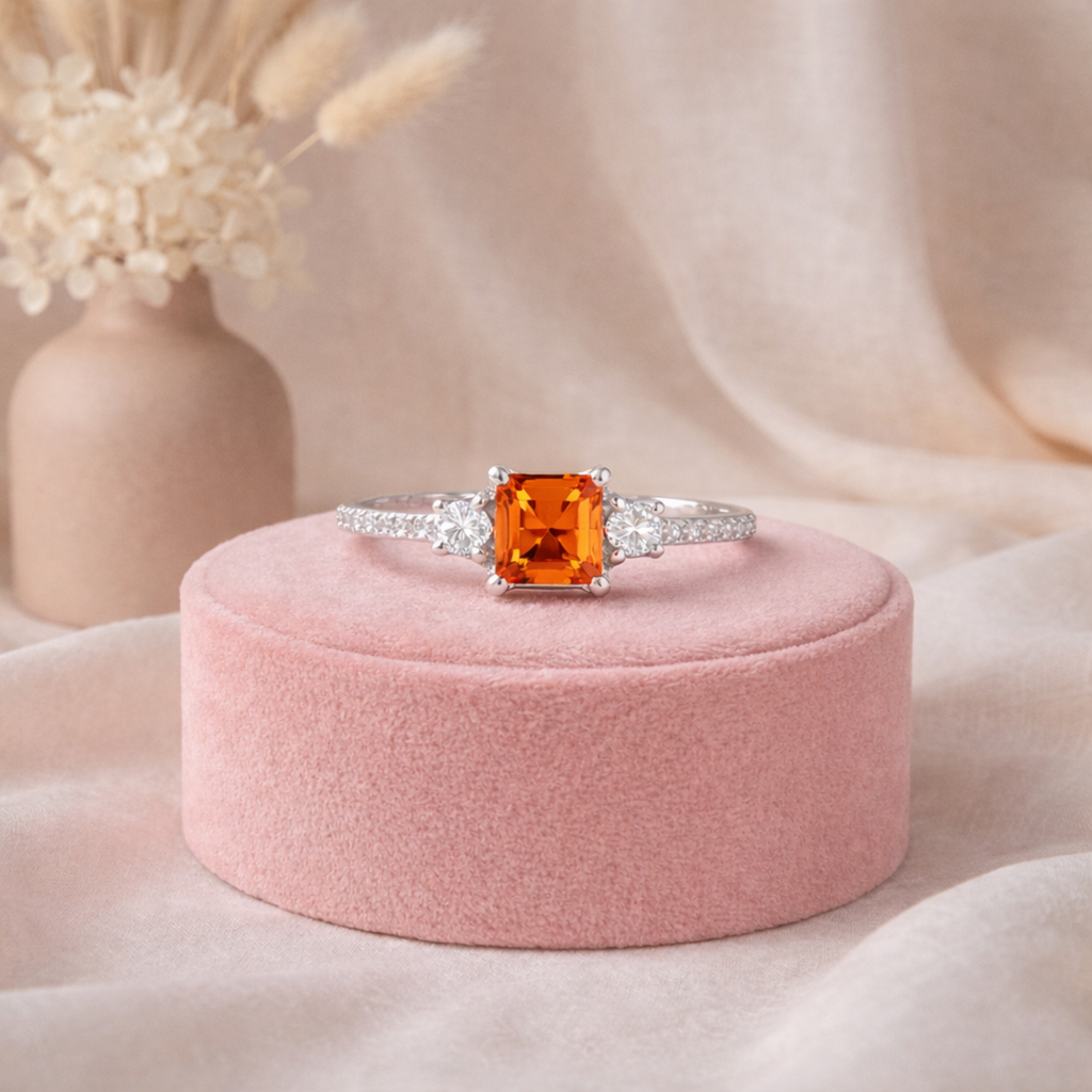 Peach Sapphire Three Stones Ring