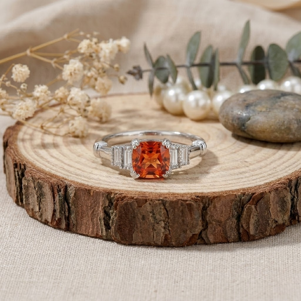 Peach Sapphire Five Stone Ring