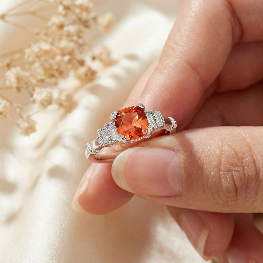 Peach Sapphire Five Stone Ring