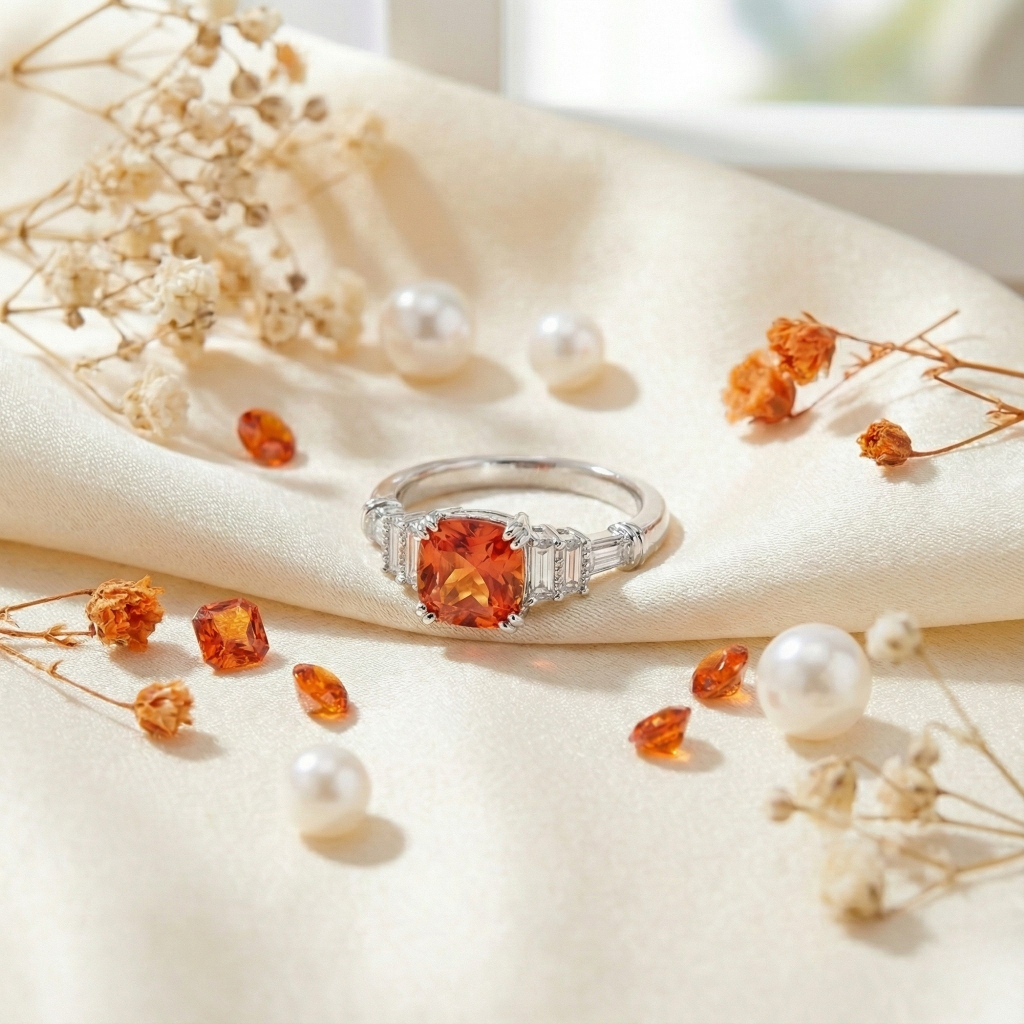 Peach Sapphire Five Stone Ring