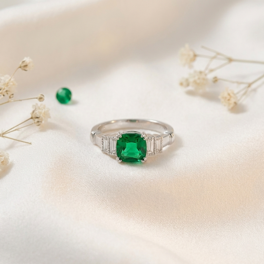 Colombian Created Emerald Five Stone Ring
