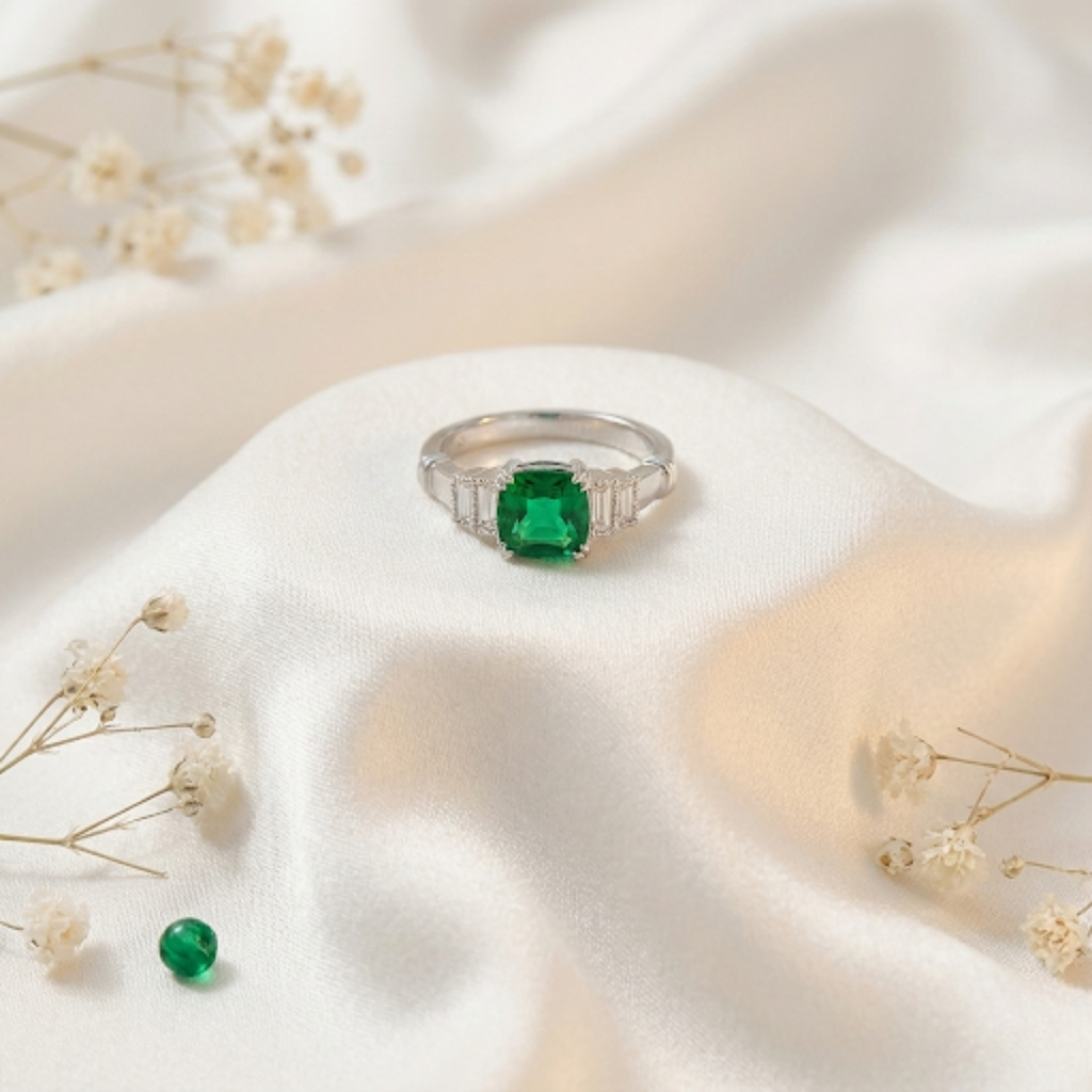 Colombian Created Emerald Five Stone Ring