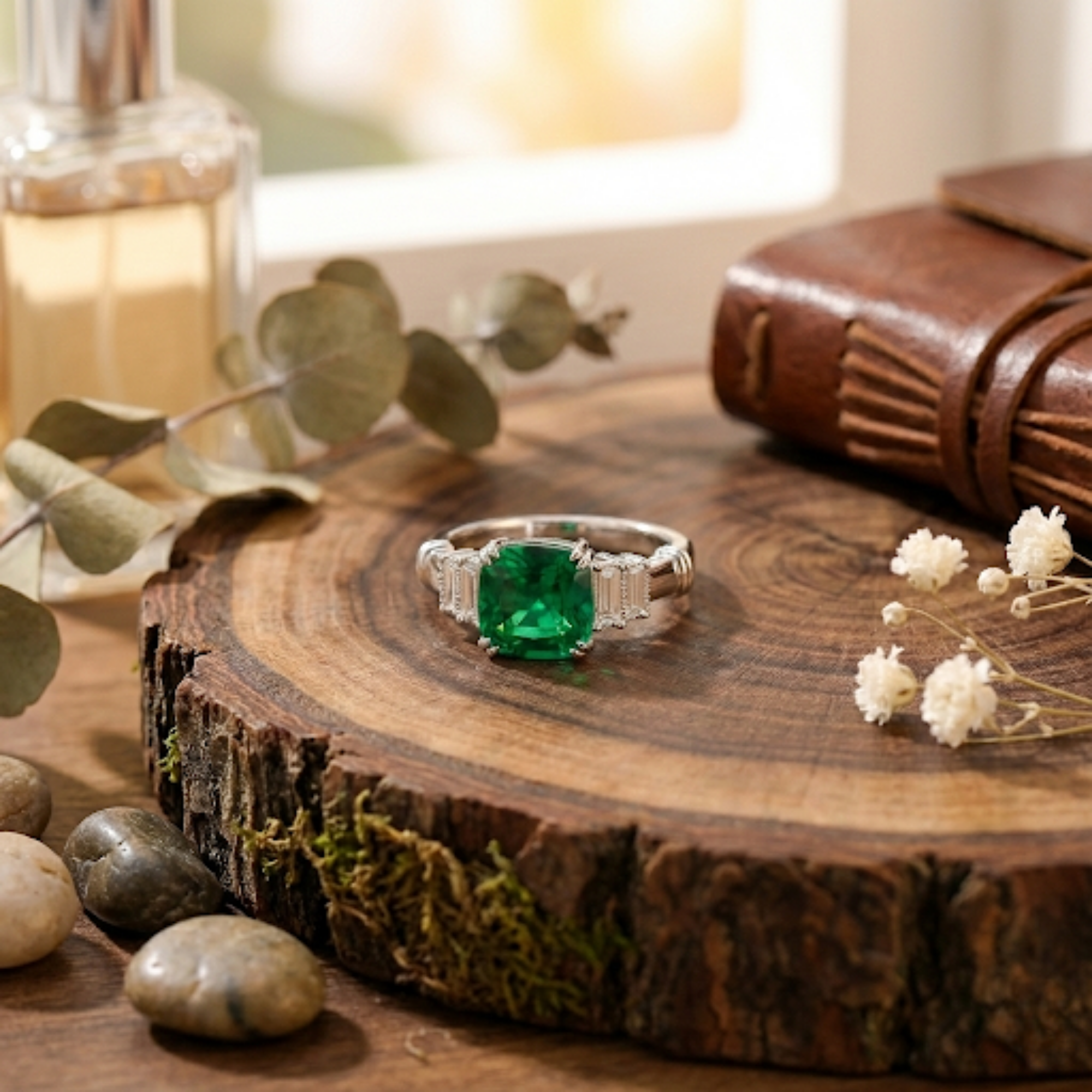 Colombian Created Emerald Five Stone Ring
