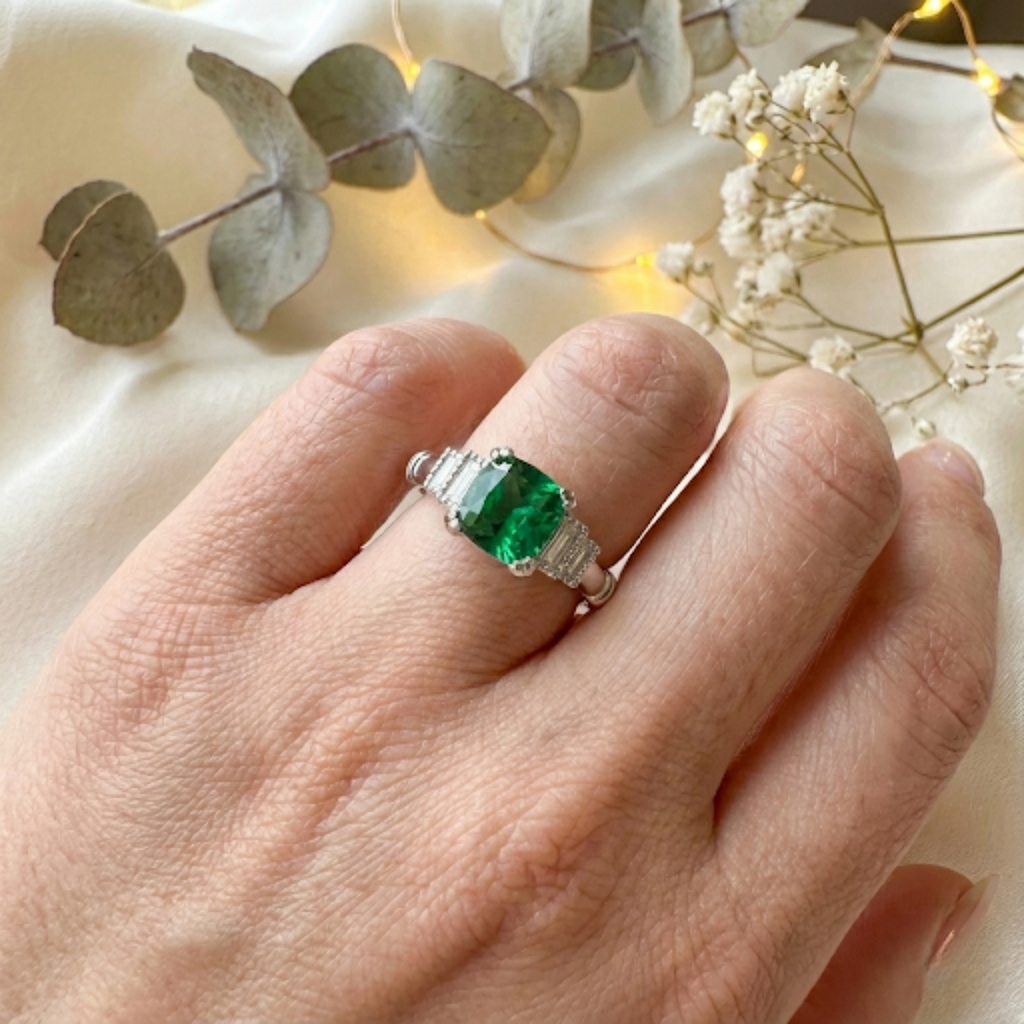 Colombian Created Emerald Five Stone Ring