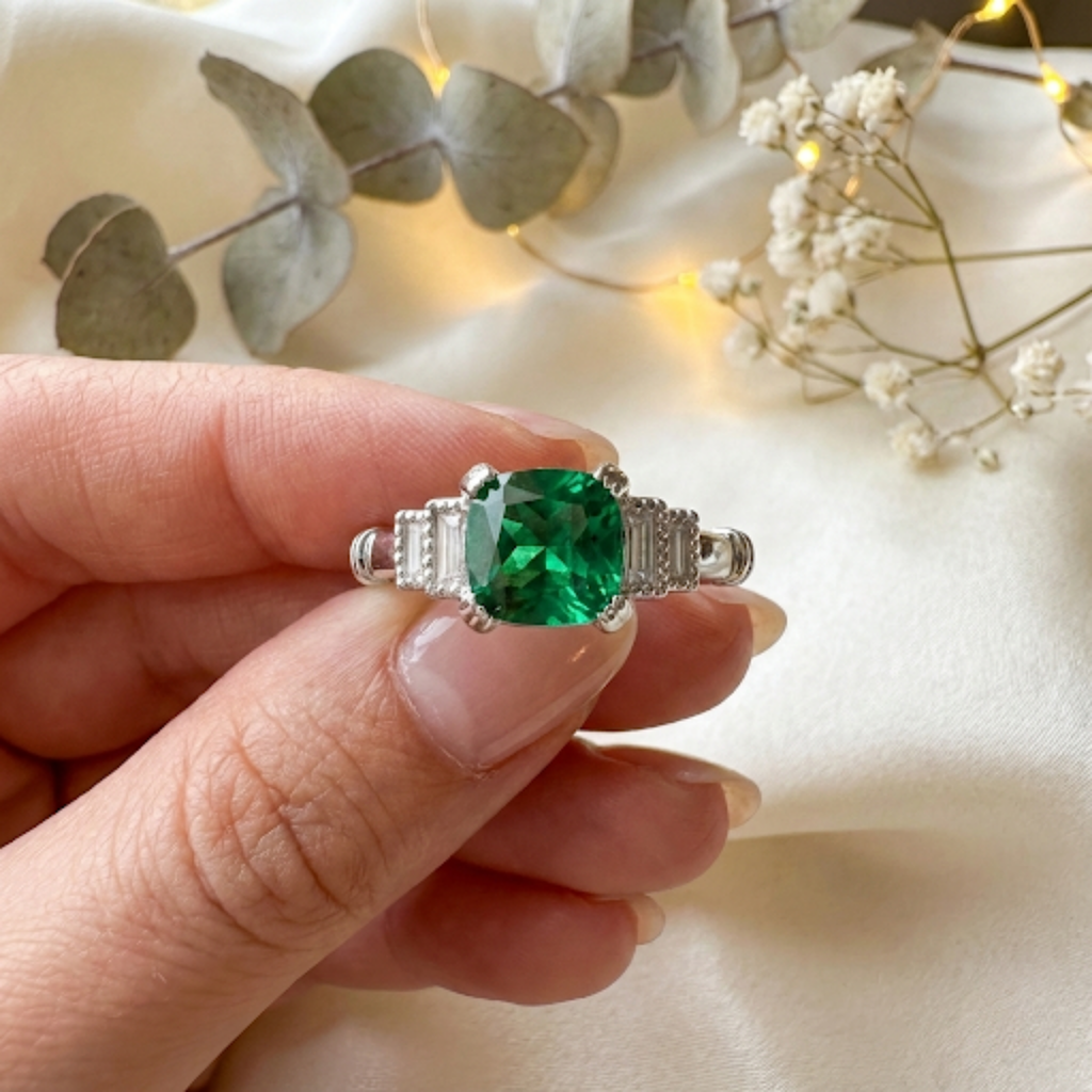 Colombian Created Emerald Five Stone Ring