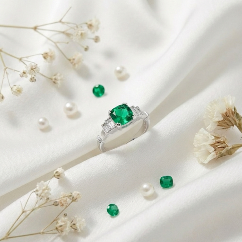 Colombian Created Emerald Five Stone Ring