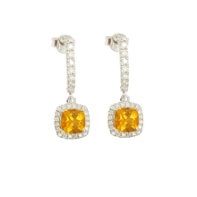Load image into Gallery viewer, Natural Citrine Dangle Drop Halo Earrings Fine Color Jewels citrine dangle drops, Citrine Halo Earrings for her, dla-dm-discount-all-154898, halo style earrings, Natural Yellow Gemstone Ring Gift, November Birthstone Earrings Gift