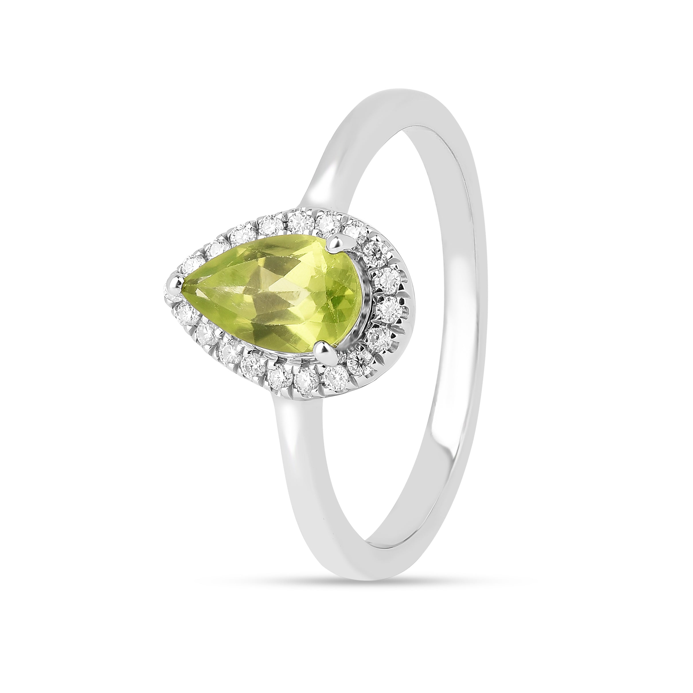 Natural Green Peridot Teardrop Halo Ring