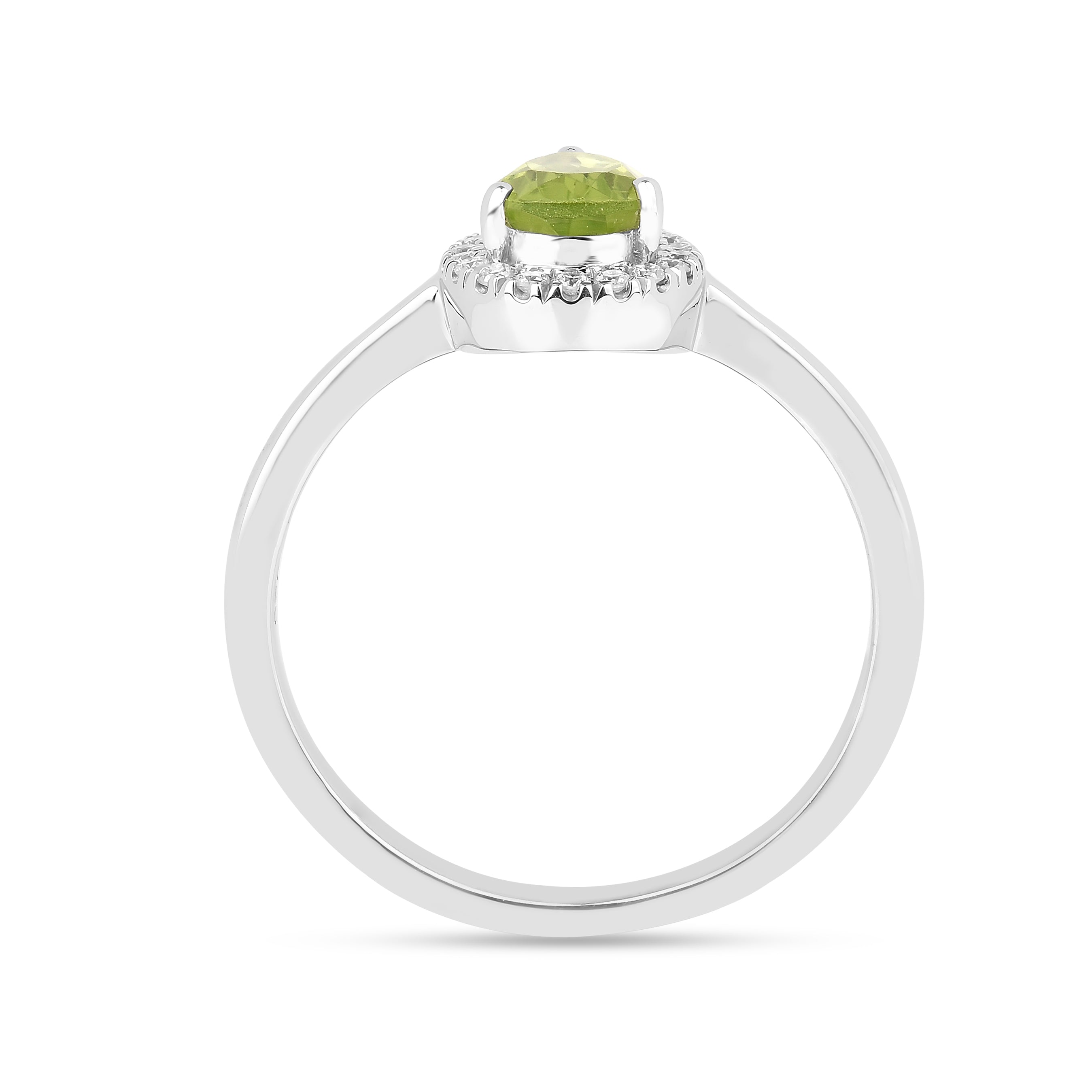 Natural Green Peridot Teardrop Halo Ring