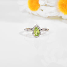 Load image into Gallery viewer, Natural Green Peridot Teardrop Halo Ring