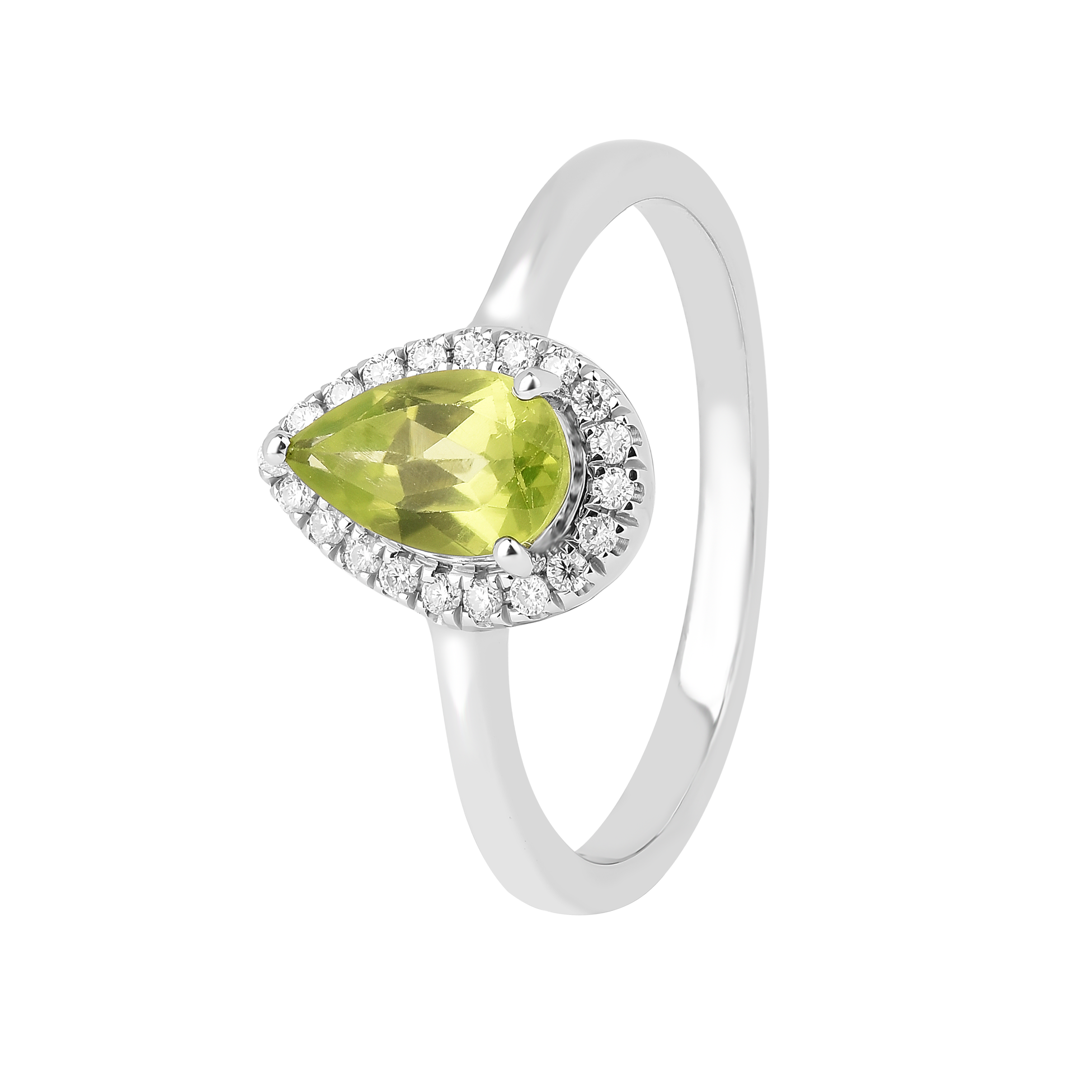 Natural Green Peridot Teardrop Halo Ring