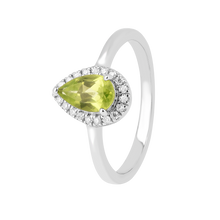 Load image into Gallery viewer, Natural Green Peridot Teardrop Halo Ring