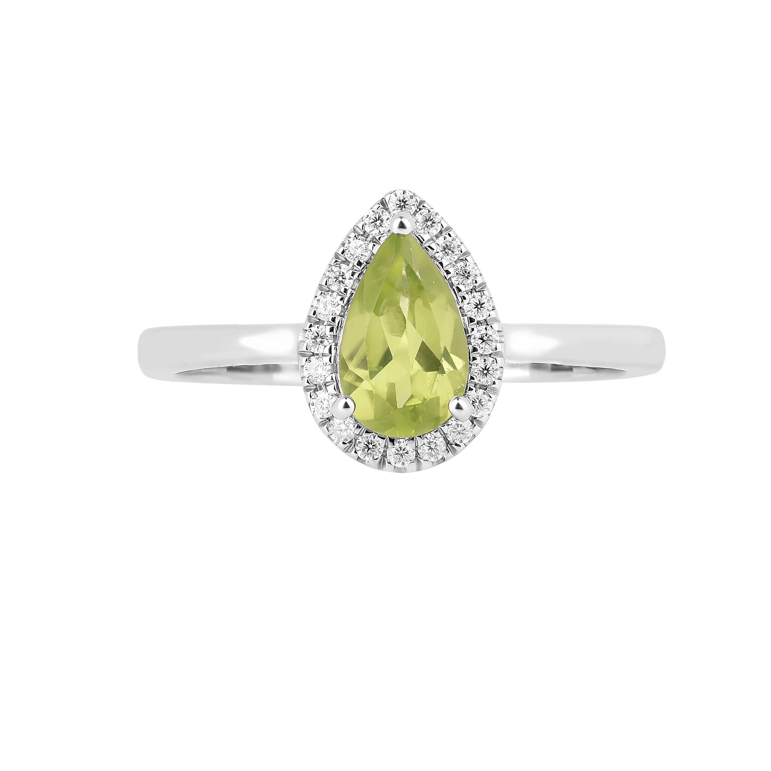 Natural Green Peridot Teardrop Halo Ring