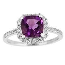 Load image into Gallery viewer, Natural Amethyst Cushion Halo Ring FineColorJewels amethyst halo ring, amethyst promise ring, best gift for girls, best gift for women, Christmas gift, dla-dm-discount-all-154898, February Birthstone, gift for her, Gift for Mom, gift for women, gift from daughter, halo ring, New Year gift, purple gemstone ring, Silver Halo Ring, Valentine&#39;s Day gift