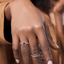 Load image into Gallery viewer, Natural Amethyst Cushion Halo Ring FineColorJewels amethyst halo ring, amethyst promise ring, best gift for girls, best gift for women, Christmas gift, dla-dm-discount-all-154898, February Birthstone, gift for her, Gift for Mom, gift for women, gift from daughter, halo ring, New Year gift, purple gemstone ring, Silver Halo Ring, Valentine&#39;s Day gift